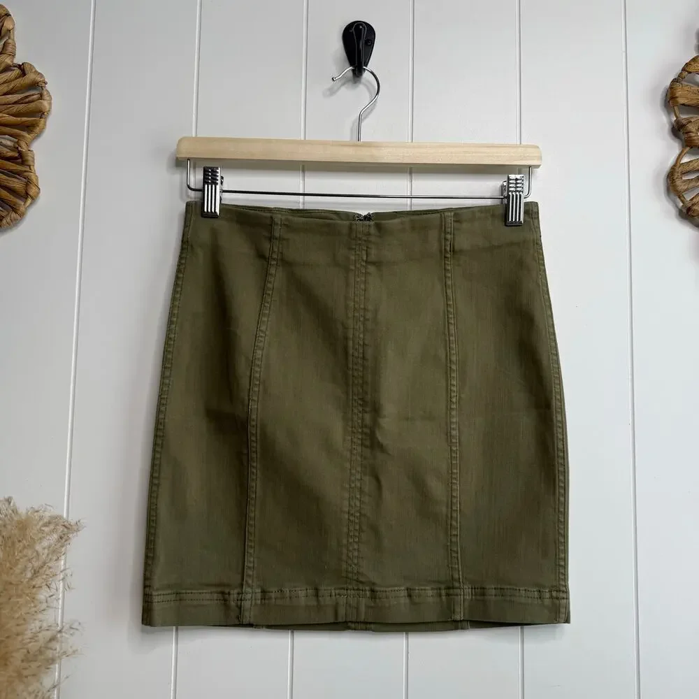 Free People mini skirt stretchy military green boho 4
